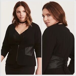 Torrid Ponte Knit Faux Leather Corset Blazer Office Siren Punk Goth Black 3